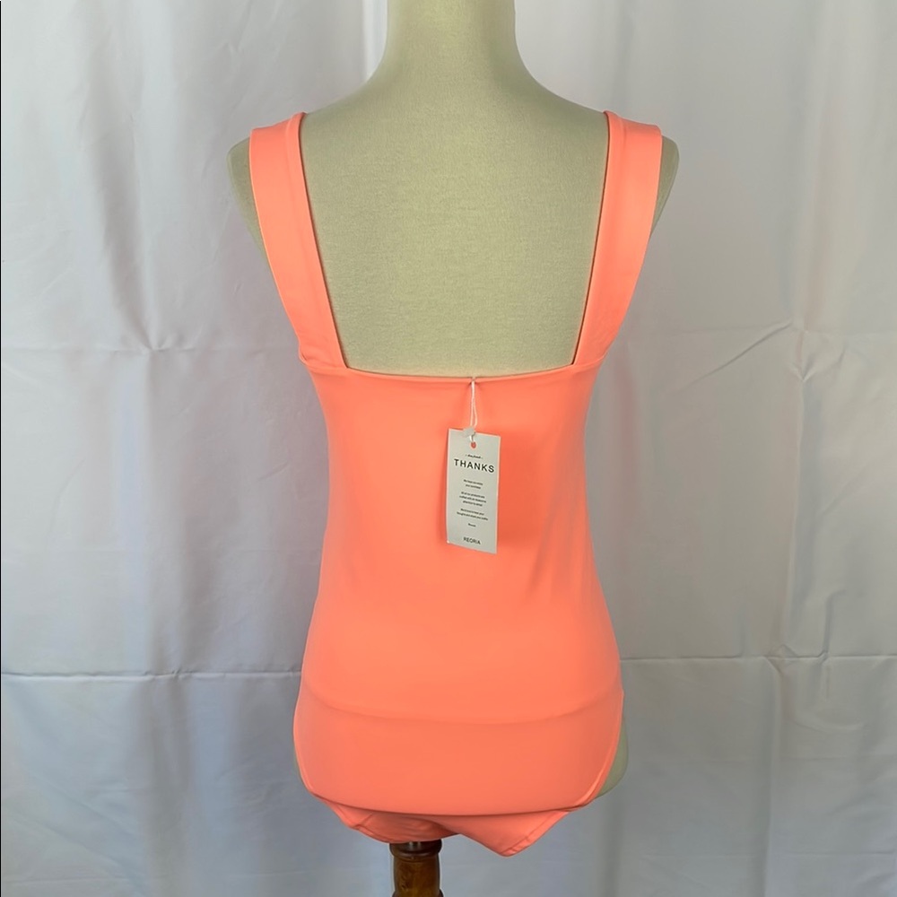 NWT REORIA Coral Orange Square Neck Tank Bodysuit w/Snap Closure - Size Medium - Picture 7 of 10
